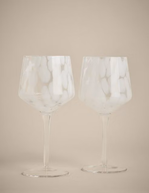M&S Set of 2 White Speckled Glass Wine Glasses