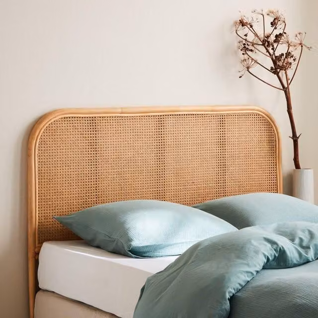 sweeek Natural Rattan Headboard for Double Bed, Light Brown