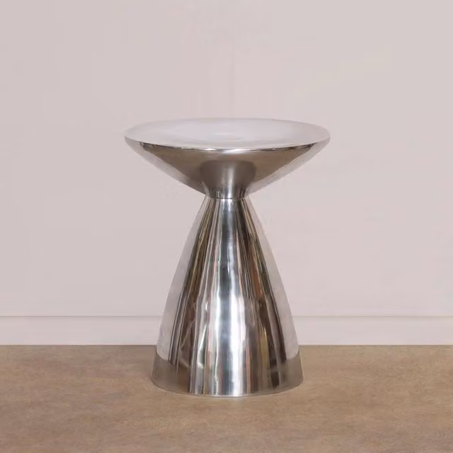 PAWNORA Contemporary Silver Metal Side Wine Occasional Table, W/D/H: 39.0 x 39.0 x 47.5 cm – 1