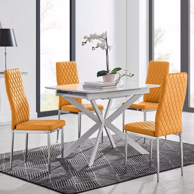 FurnitureboxUK LIRA 100 Extending Kitchen Dining Table and 4 Milan Chairs in Yellow and White