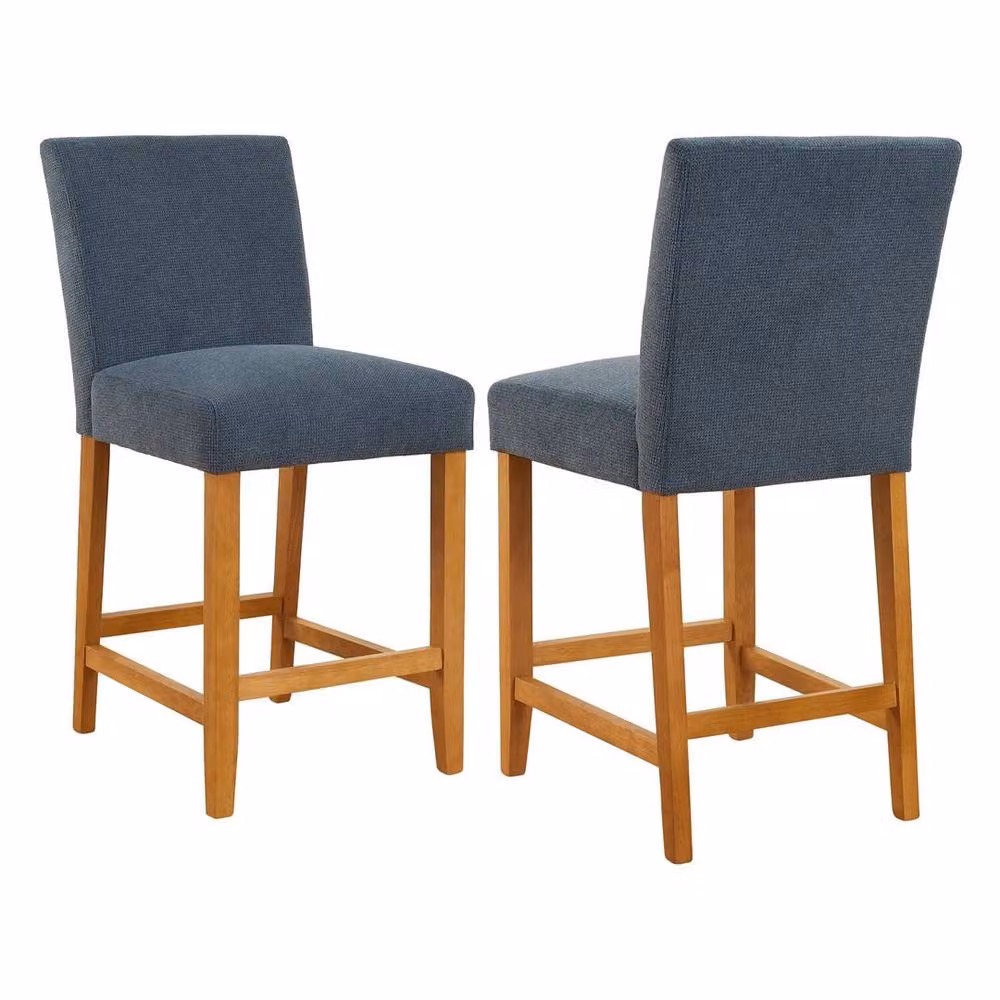 FORGEVIO Monty Blue Fabric Bar Stool with Oak Wood Frame – 2