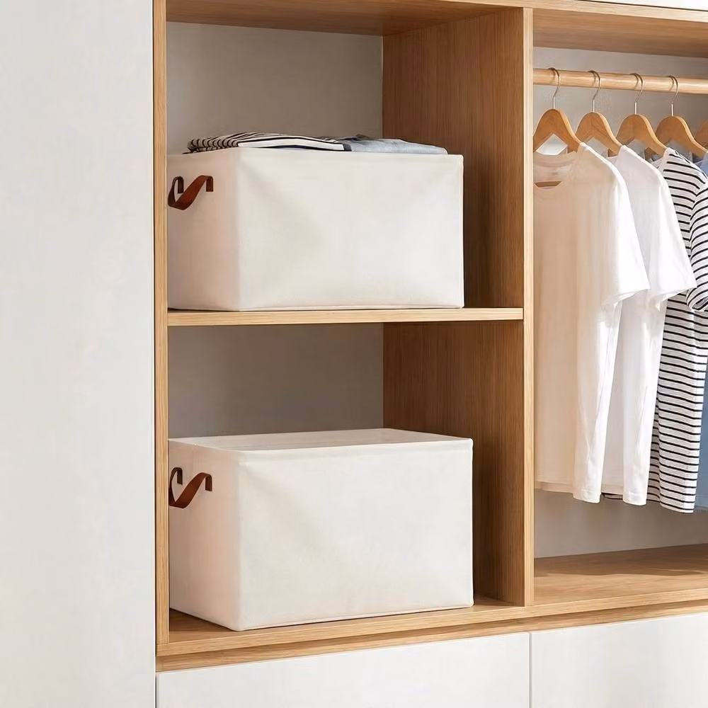 Kelvenix White Fabric Storage Bins with Handles, W/D/H: 29.0 x 43.0 x 20.0 cm – 3