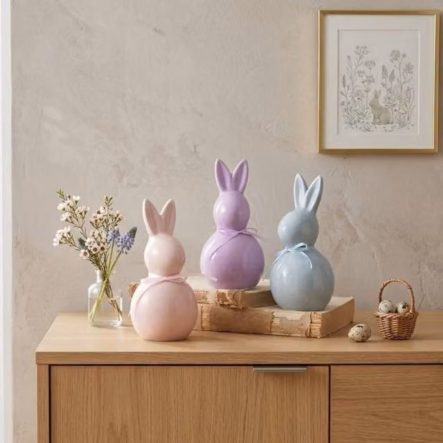 Garden Greatness Springtime Trio Multicolour Ceramic Bunny Ornaments