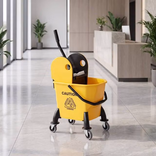 STILVORA Yellow Plastic Mop Bucket with Wringer, Wheels and Handle