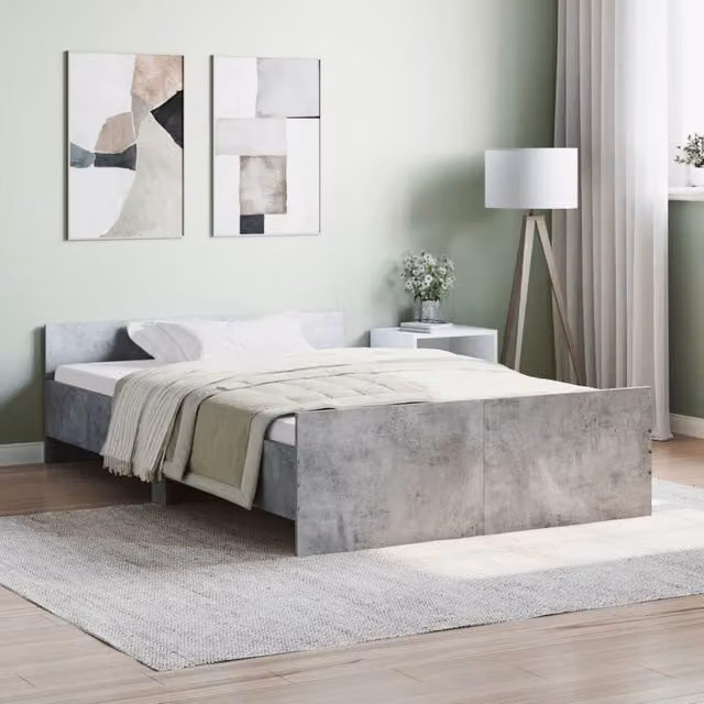 Berkfield Home Bed Frame with Headboard and Footboard in Concrete Grey, W/D/H: 120 x 200 cm