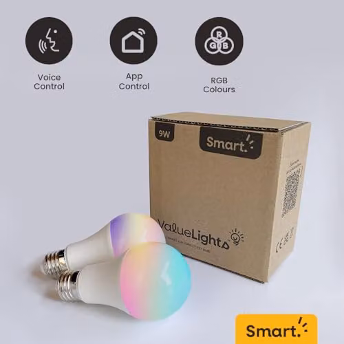 ValueLights 2 Pack 9W RGBCCT Smart WiFi LED Bulbs, E27 Screw Type, Multicolour Dimmable Bulbs Compatible with Amazon Alexa and Google Home – 3