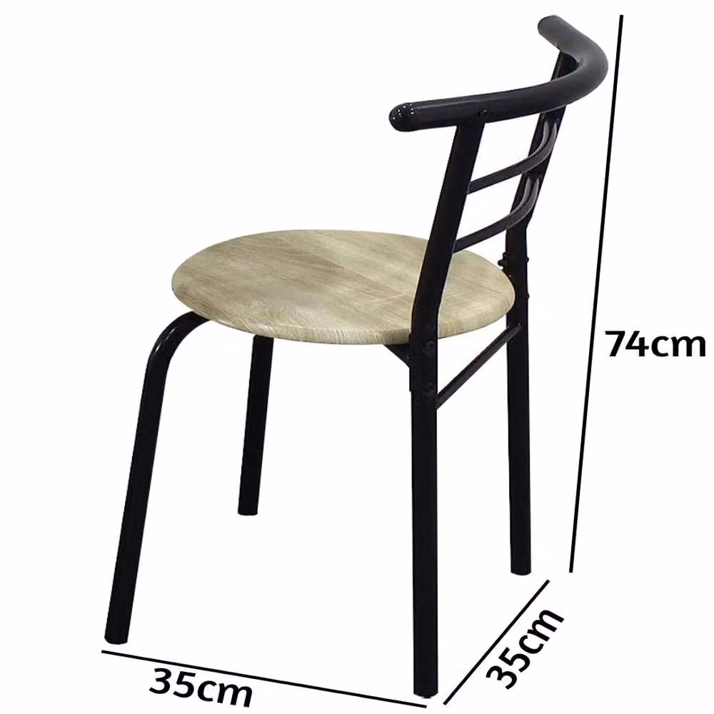 Havendro Modern Round Dining Table and 2 Chairs Set with Black Metal Frame in Light Oak – 2