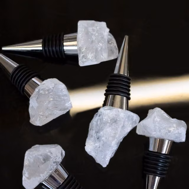 Maison Des Cadeaux Metal Bottle Stopper with Transparent White Clear Quartz Crystal Stone – 3