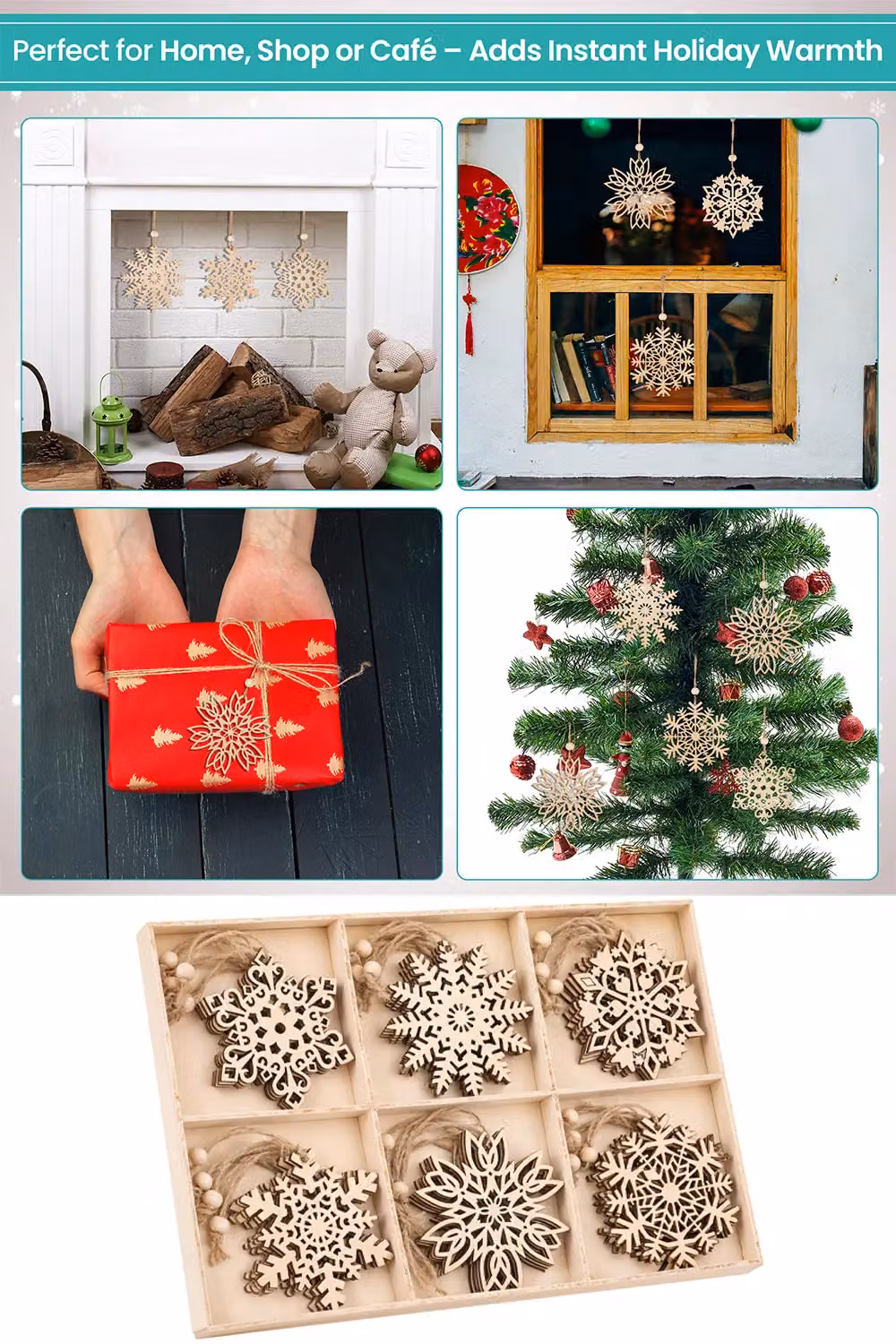Neel Blue Wooden Snowflake Ornaments, Pack of 24, Light Beige – 4