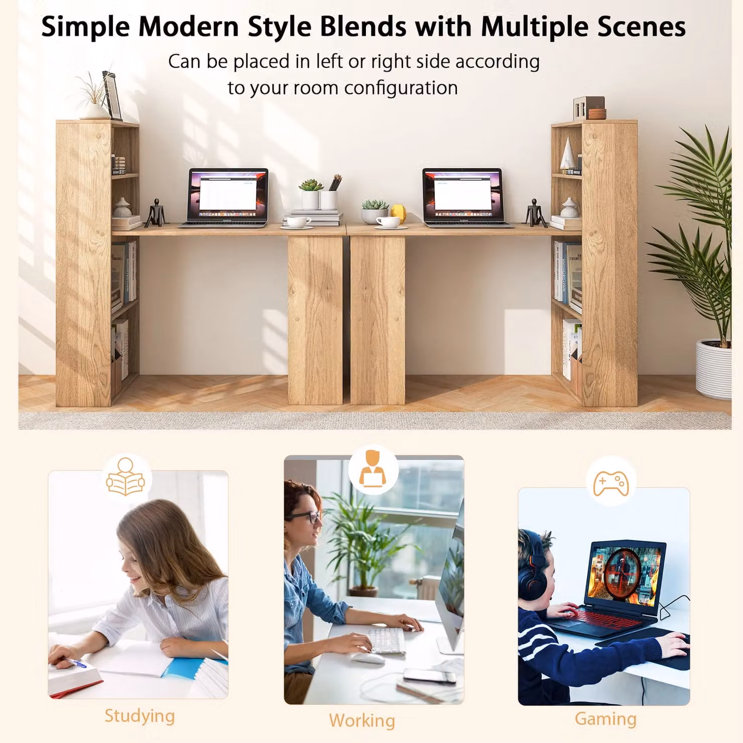 Costway Modern Computer Desk with 6-Tier Bookcase and Storage Shelves, Brown – 5
