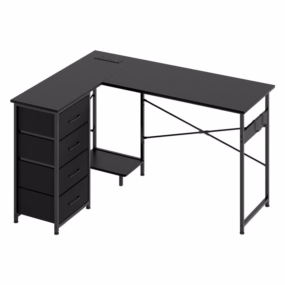 Levede Reversible L-shaped Corner Desk with 4 Drawers in Black – 3