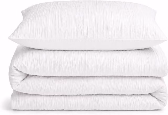 Velosso Calais Crinkle Seersucker Duvet Cover and Pillowcase Set, White, W: 180 cm, H: 200 cm
