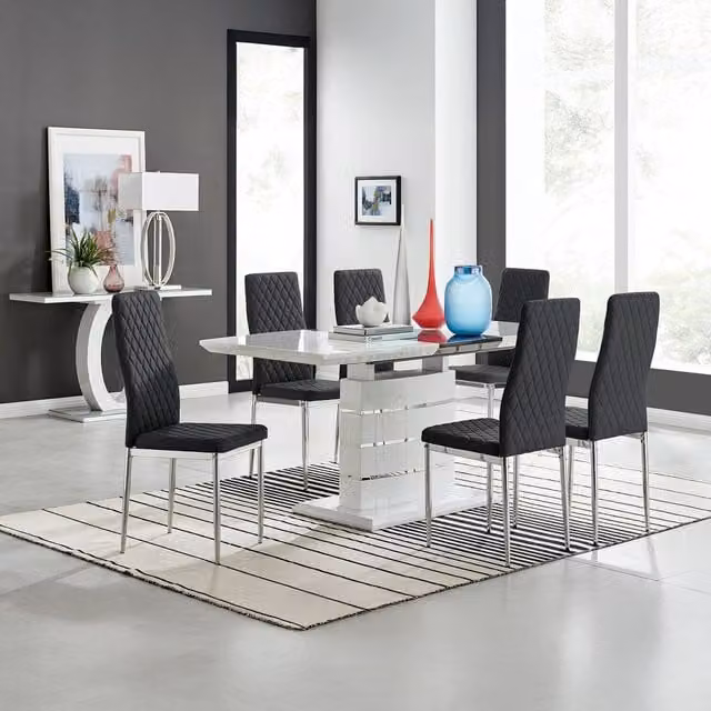 FurnitureboxUK Renato High Gloss Extending Kitchen Dining Table and 6 Milan Chairs in Black