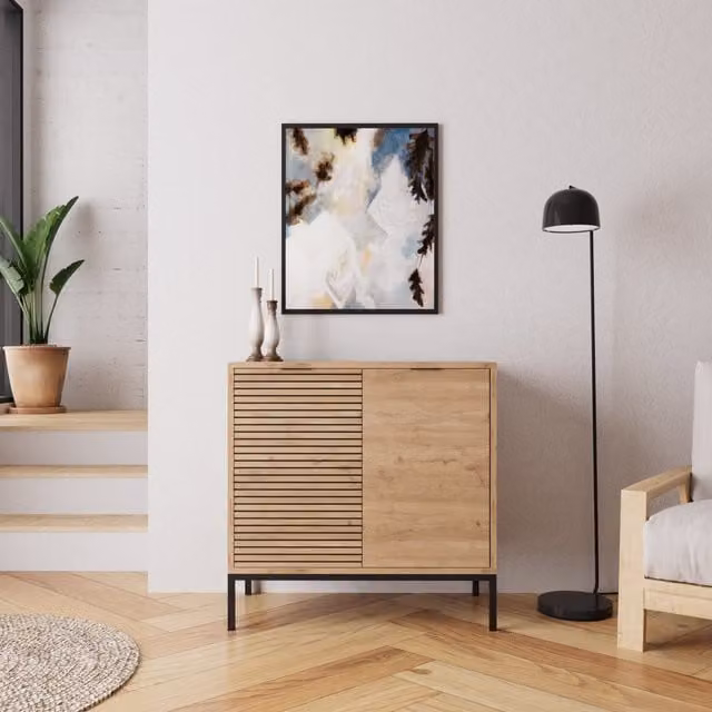 Bimossa Minimalist Multipurpose Occasional Cabinet in Black and Brown, W/D/H: 80 x 40 x 80 cm