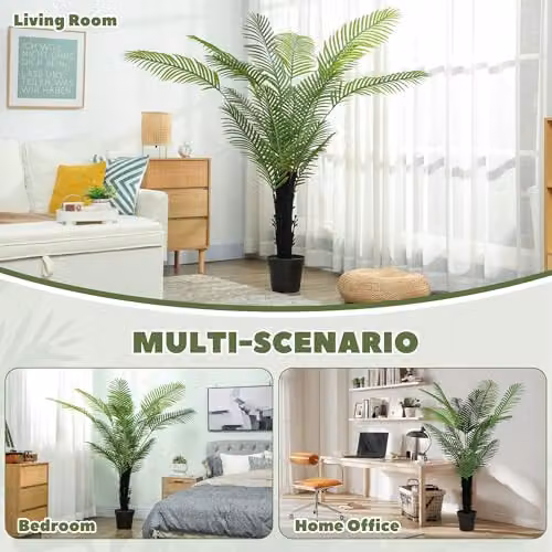 HOMCOM 175 cm Artificial Areca Palm Tree in Green with Plastic Pot – 4