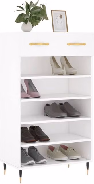 Berkfield Home Modern White Shoe Cabinet with Doors and Open Shelf, W/D/H: 60 x 35 x 105 cm – 1