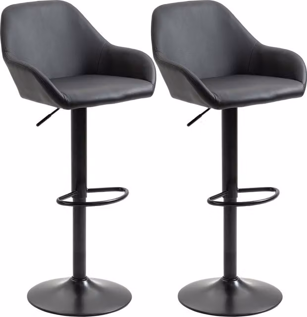 HOMCOM Set of 2 Black PU Leather Height Adjustable Swivel Bar Stools with Armrests and Backs