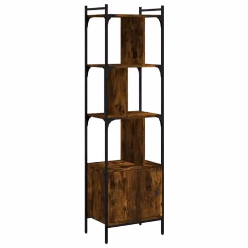 vidaXL Industrial Bookcase with Door in Smoked Oak Brown, W/D/H: 44.5 x 30 x 154.5 cm