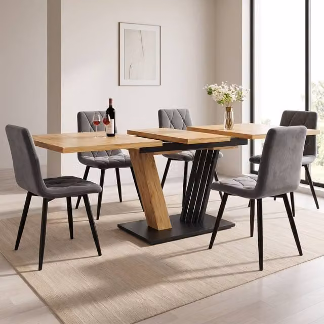 STILVORA Extendable Rectangular Dining Table in Brown with Adjustable Legs