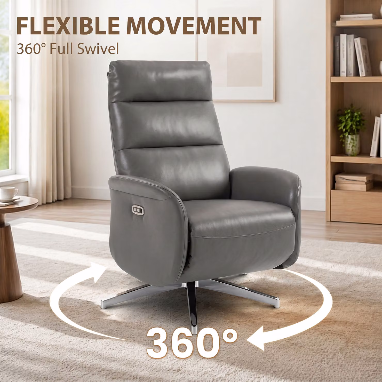 HOMCOM Swivel Electric Power Recliner Chair with USB and Type C Ports in Dark Grey – 5