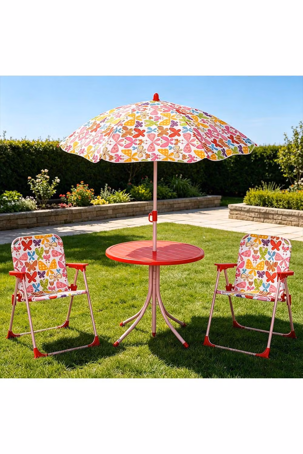 ERGOVEXA Kids Outdoor Bistro Table and Chair Set with Butterfly Floral Pattern in Multicolour – 2