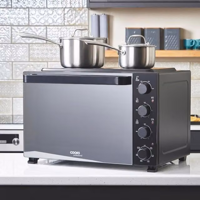 Cooks Professional 48L Mini Oven with 1300W Ceramic Heating Elements and Hot Air Function in Black