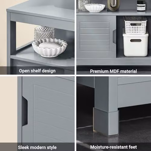 SoBuy Under-sink Bathroom Storage Cabinet with Double Sliding Doors, Grey, W: 60 cm, D: 30 cm, H: 61 cm – 4
