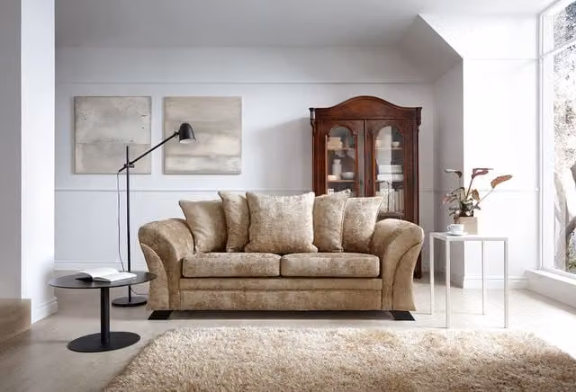 Abakus Direct Farrow 3 Seater Sofa in Brown Crushed Chenille Fabric – 1