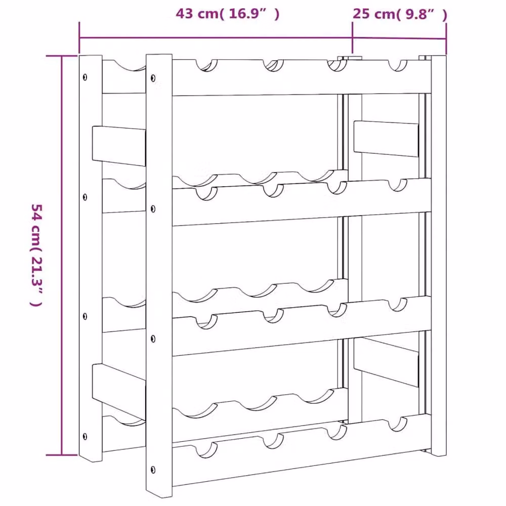 Berkfield Home Beautiful Wine Rack for 16 Bottles, Grey Solid Pine Wood, W/D/H: 54 x 25 x 25 cm – 5