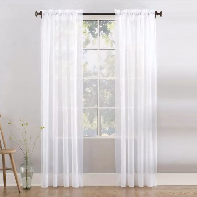 PAWNORA Pair of White Transparent Voile Fabric Curtain Panels, Width: 122 cm