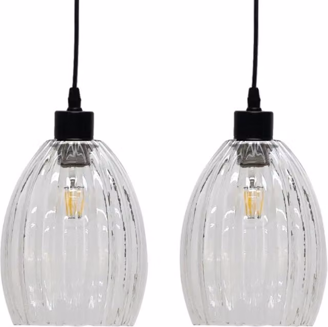 First Choice Lighting Birch Set of 2 Transparent Clear Fluted Glass Easy Fit Pendant Shades