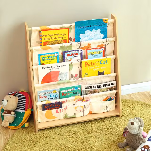 SONGMICS 4 Tier Kids Book Organizer and Storage Rack in Multicolour Maple Finish