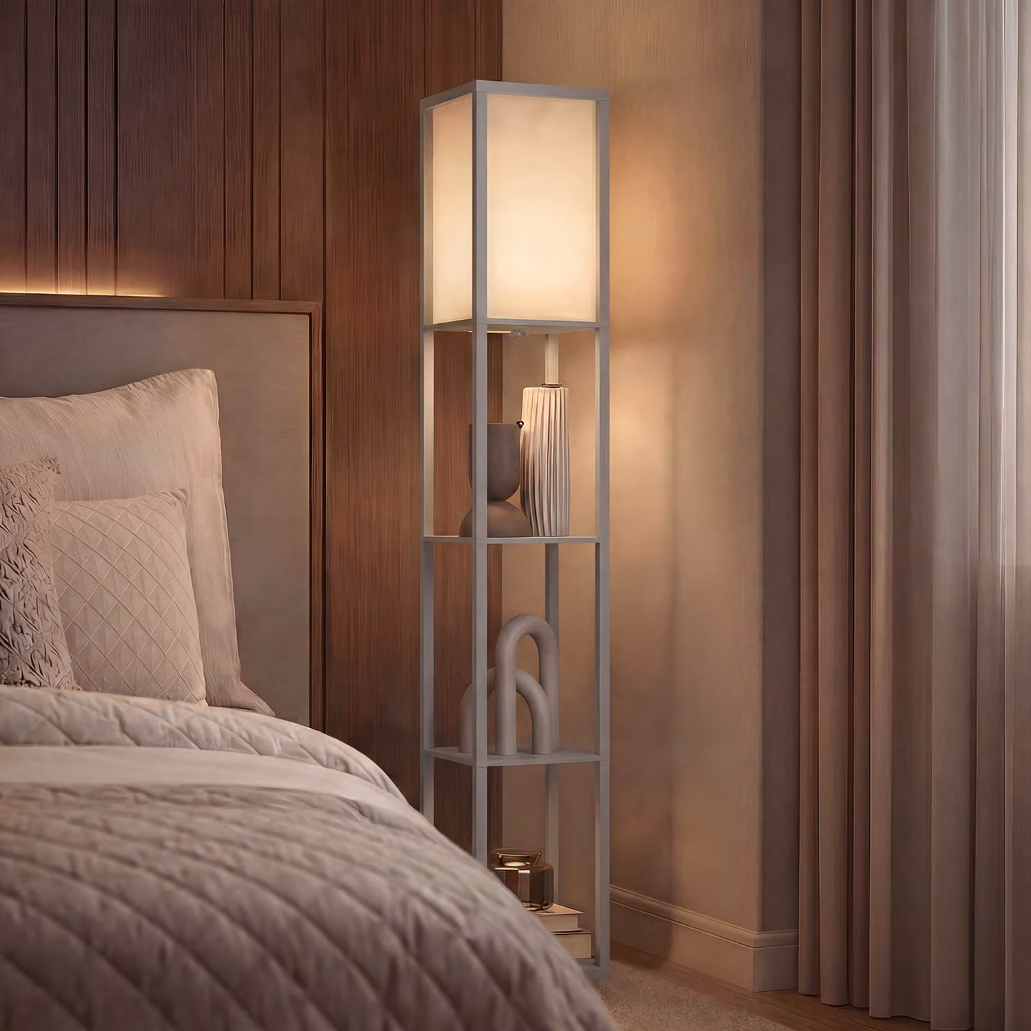 HOMCOM 3-Tier Floor Lamp with Storage Shelf in Grey, Height: 160 cm – 6
