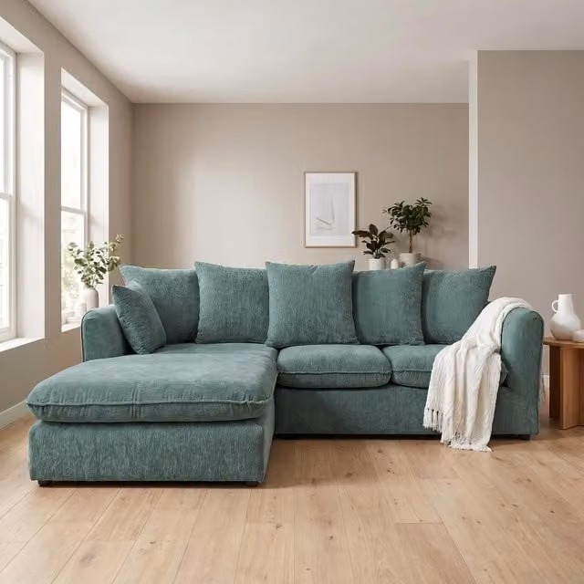Abakus Direct Lucas Left Facing Corner Sofa in Green Velvet Chenille