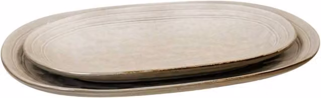 Four Candle Large Oval Stoneware Serving Platter in Beige