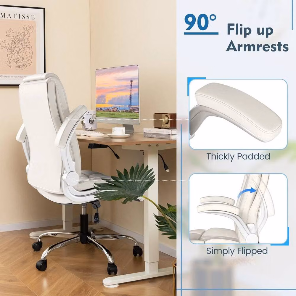 PAWNORA White Adjustable Task Chair with Headrest, Armrests and 360 Degree Swivel for Home Office – 3