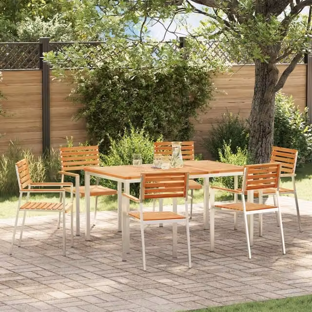 Berkfield Home 7 Piece Modern Teak Garden Dining Set in Brown – 1