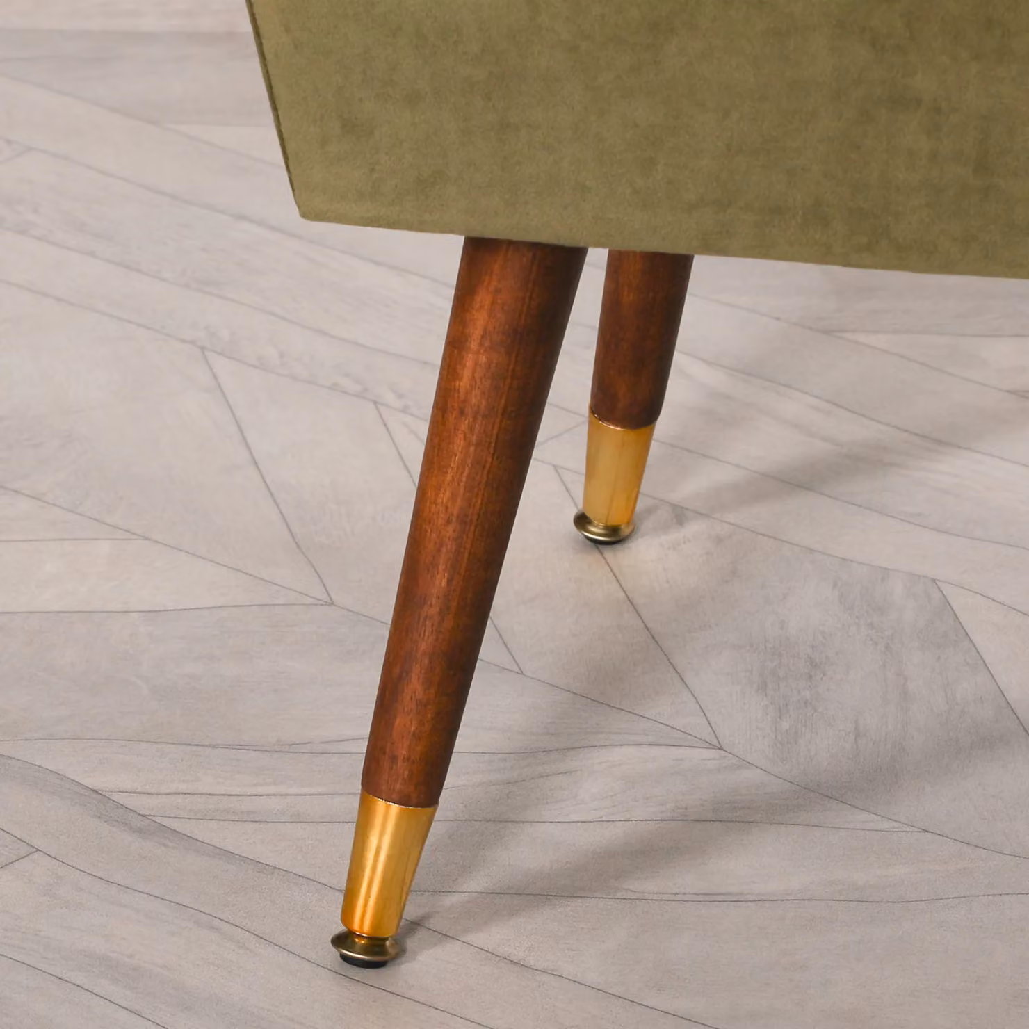 Glasstone Mid-Century Velvet Buttoned Ottoman Stool in Green, W/D/H: 40.5 x 44.5 x 44.5 cm – 2