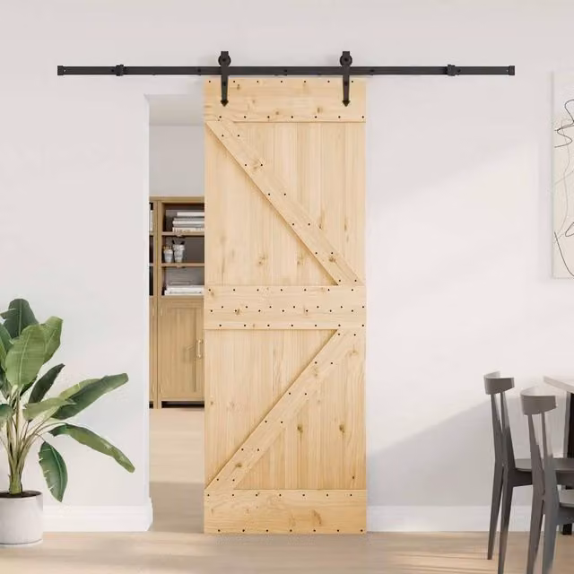 Berkfield Home Modern Sliding Door with Hardware Set in Beige Solid Wood, W: 70 cm, H: 210 cm