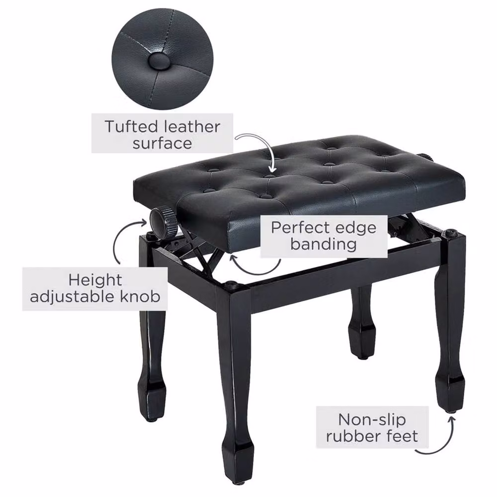 Nordara Height Adjustable Faux Leather Piano Stool in Black, W/D/H: 70 x 50 x 35-55 cm – 7
