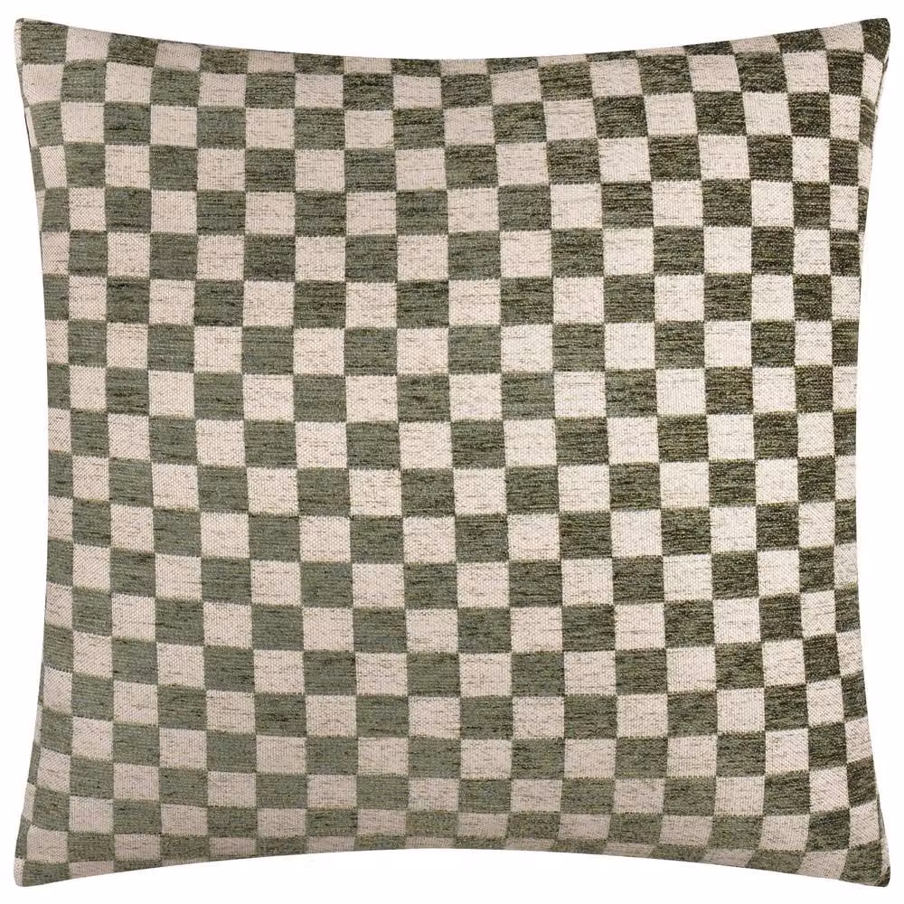 HOEM Larro Chenille Checkerboard Decorative Cushion, Green, Multicolour, Beige, W/D/H: 45 x 45 x 45 cm – 2