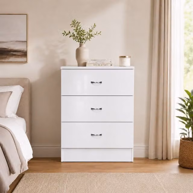 LUXURY LIFE Chilton Modern 3 Drawer Chest of Drawers in Gloss White – 1