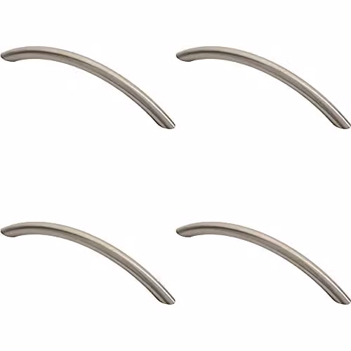 Loops 4 Pack Curved Bow Cabinet Pull Handles in Brushed Silver, W: 153 mm, D: 10 mm, Fixing Centres: 128 mm