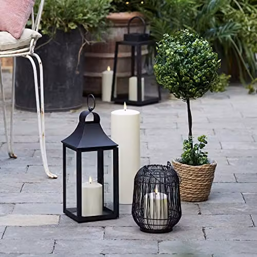Lights4fun Antonio Large Black Metal Square Tabletop Garden Lantern with White TruGlow Pillar Candle W/D/H: 20.5 x 20.5 x 23.5 cm – 3