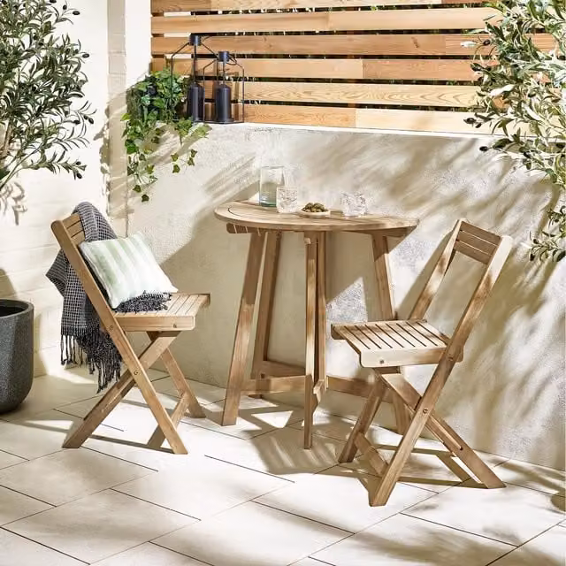 FurnitureboxUK Lox 2 Seat Half Round Folding Outdoor Table and Chairs Set in Beige Acacia Wood