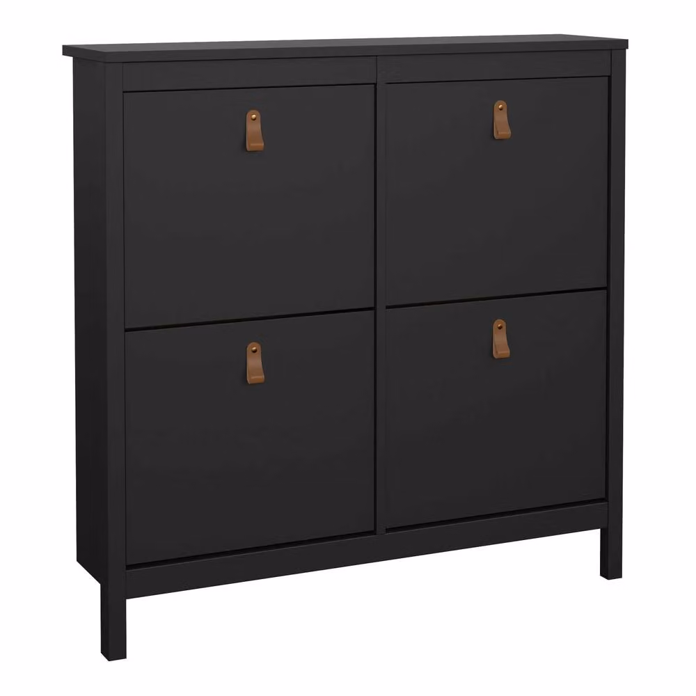 Wyld Haus Wyldberry Matt Black Shoe Cabinet with 4 Tilting Compartments and Leather Handles – 3