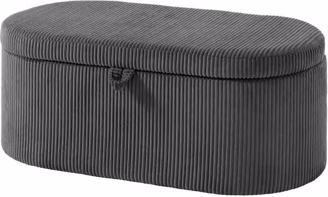 KORVIXA Grey Corduroy Ottoman Storage Box with Padded Seat, W/D/H: 100 x 100 x 45 cm