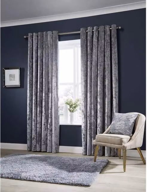NewEdgeBlinds Silver Opaque Velvet Eyelet Fabric Panel Curtains, W: 137 cm, H: 167 cm