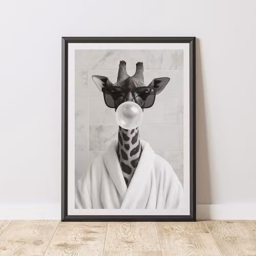 60 Second Makeover Giraffe Bubble Gum Quirky Animal Print Paper Poster, A3