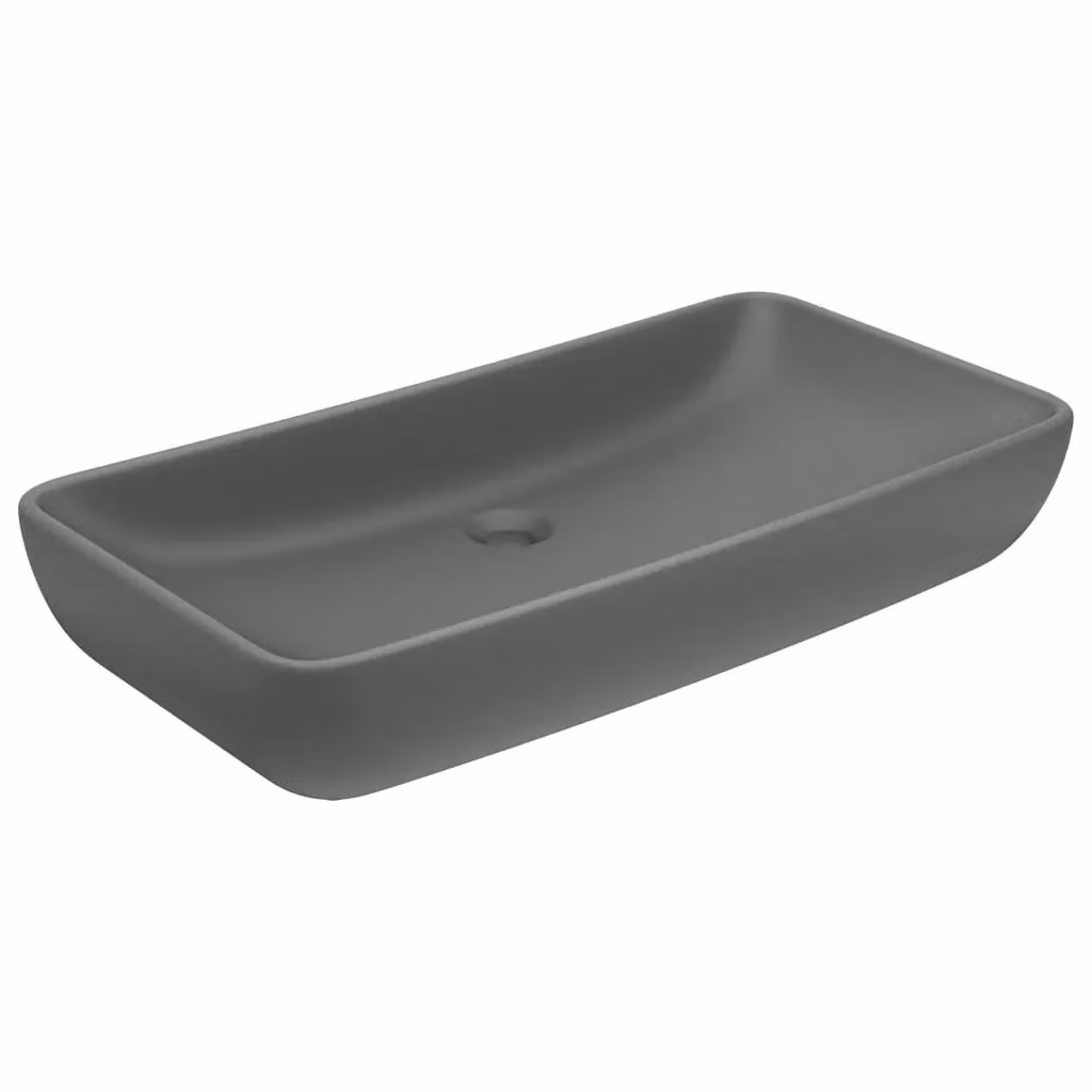 Berkfield Home Luxury Rectangular Ceramic Countertop Basin in Matt Dark Grey W: 71 cm, D: 38 cm – 2